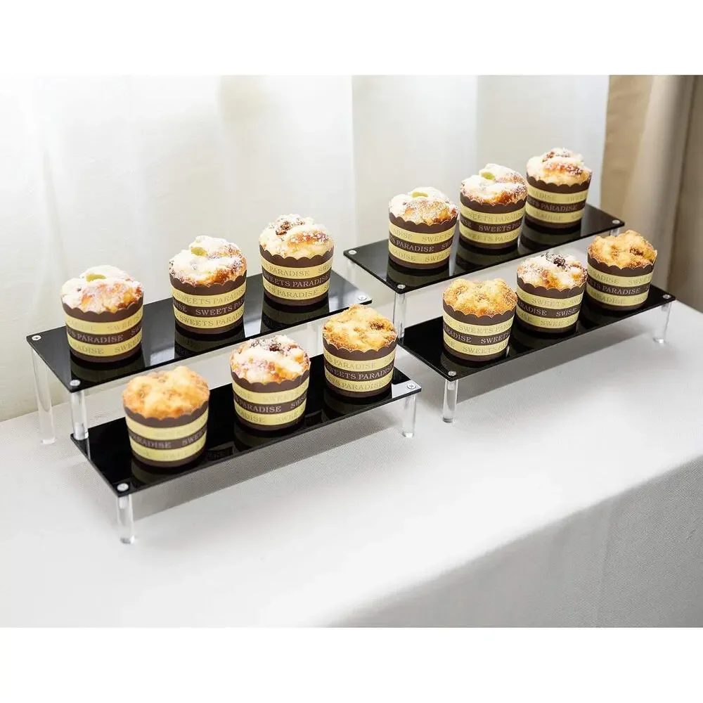 2-Tier Black Acrylic Display for Dessert Jewels Figurine Cupcake Stand - 2 Pack